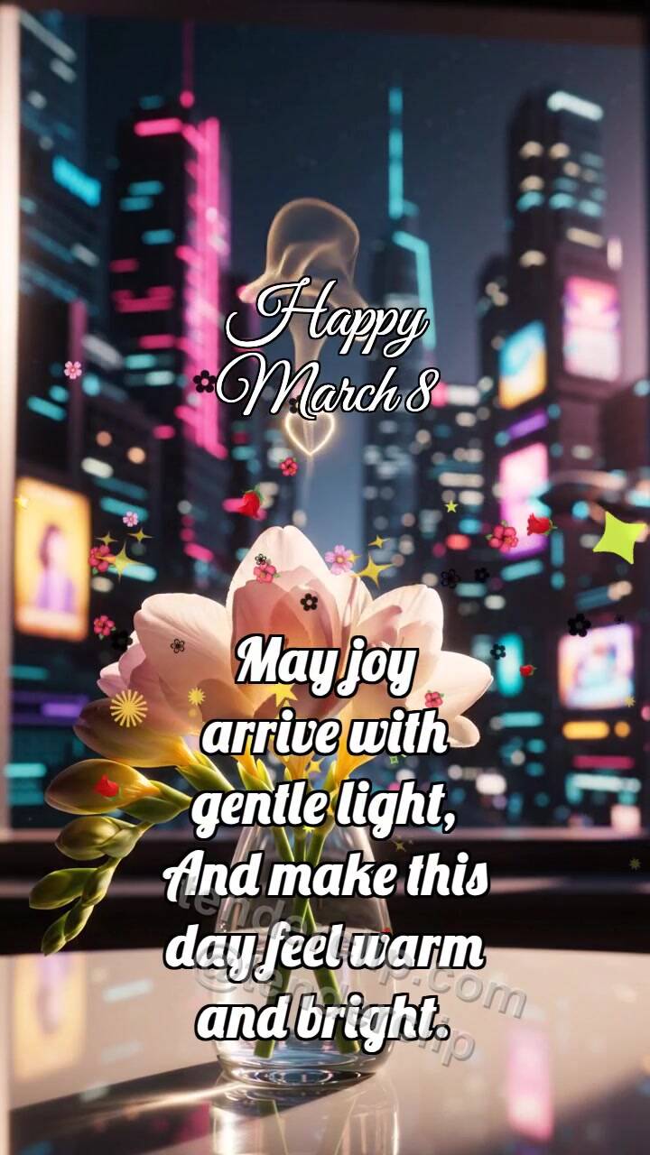 Animated greeting card about Happy March 8: Freesia Releases Scent