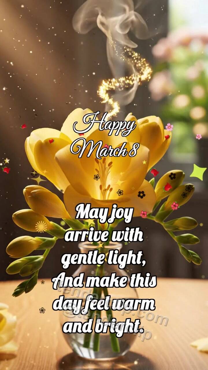 Animated greeting card about Happy March 8: Freesia Releases Scent