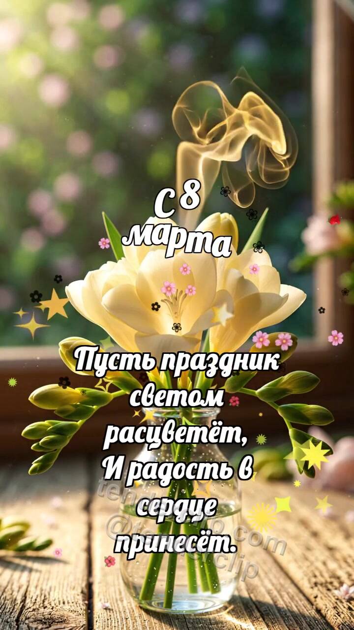 Анимационная открытка на тему С 8 марта: Фрезия выпускает аромат