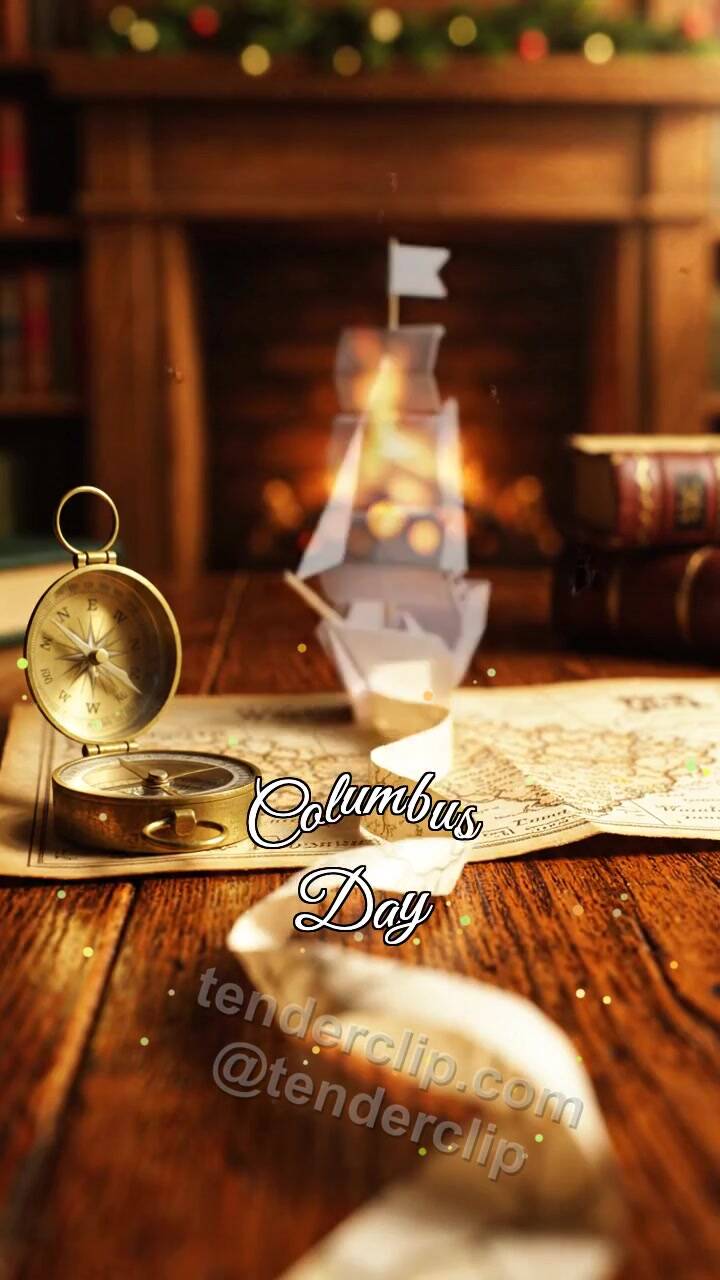 Animated greeting card about Columbus Day: paper path leads to the symbol