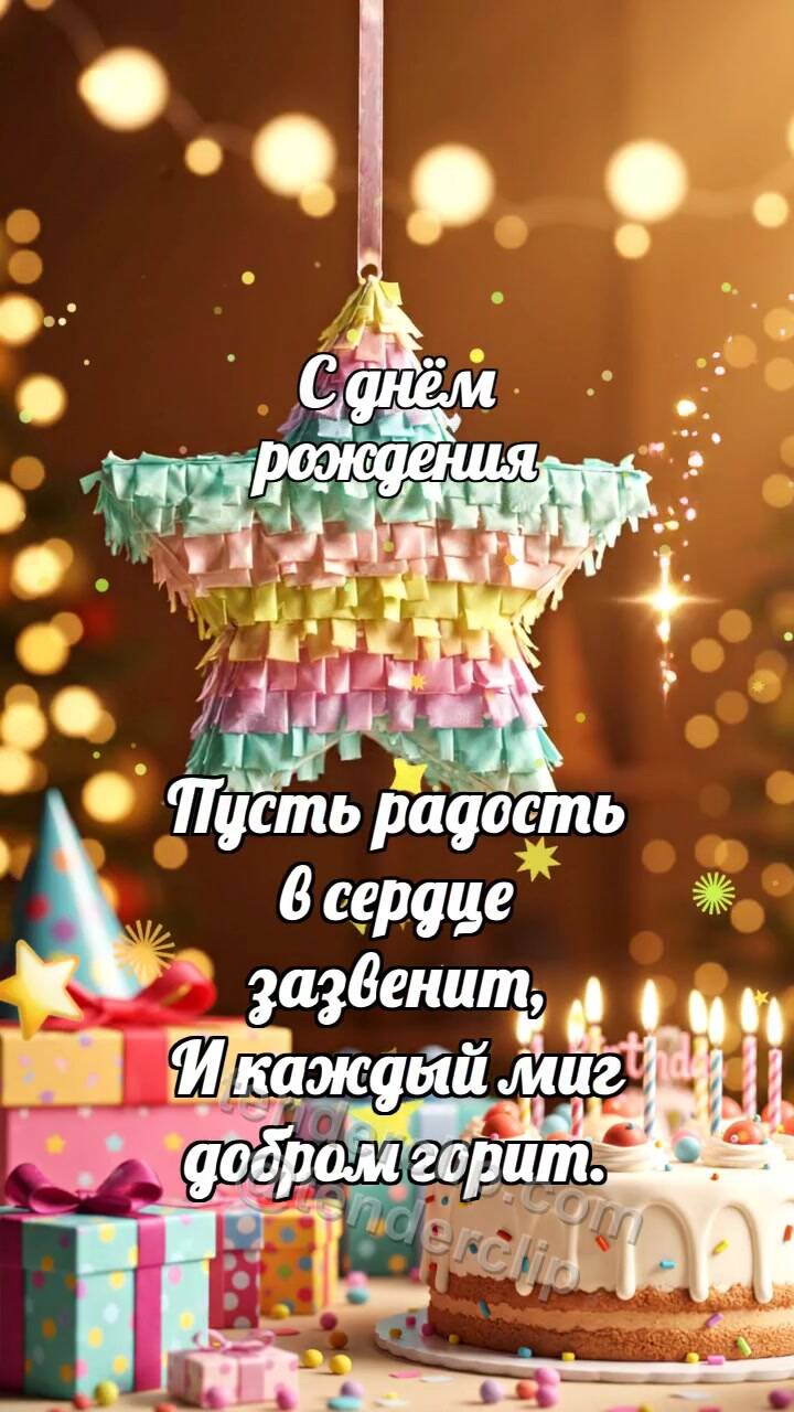 Анимационная открытка на тему С днём рождения: Пиньята роняет конфетти