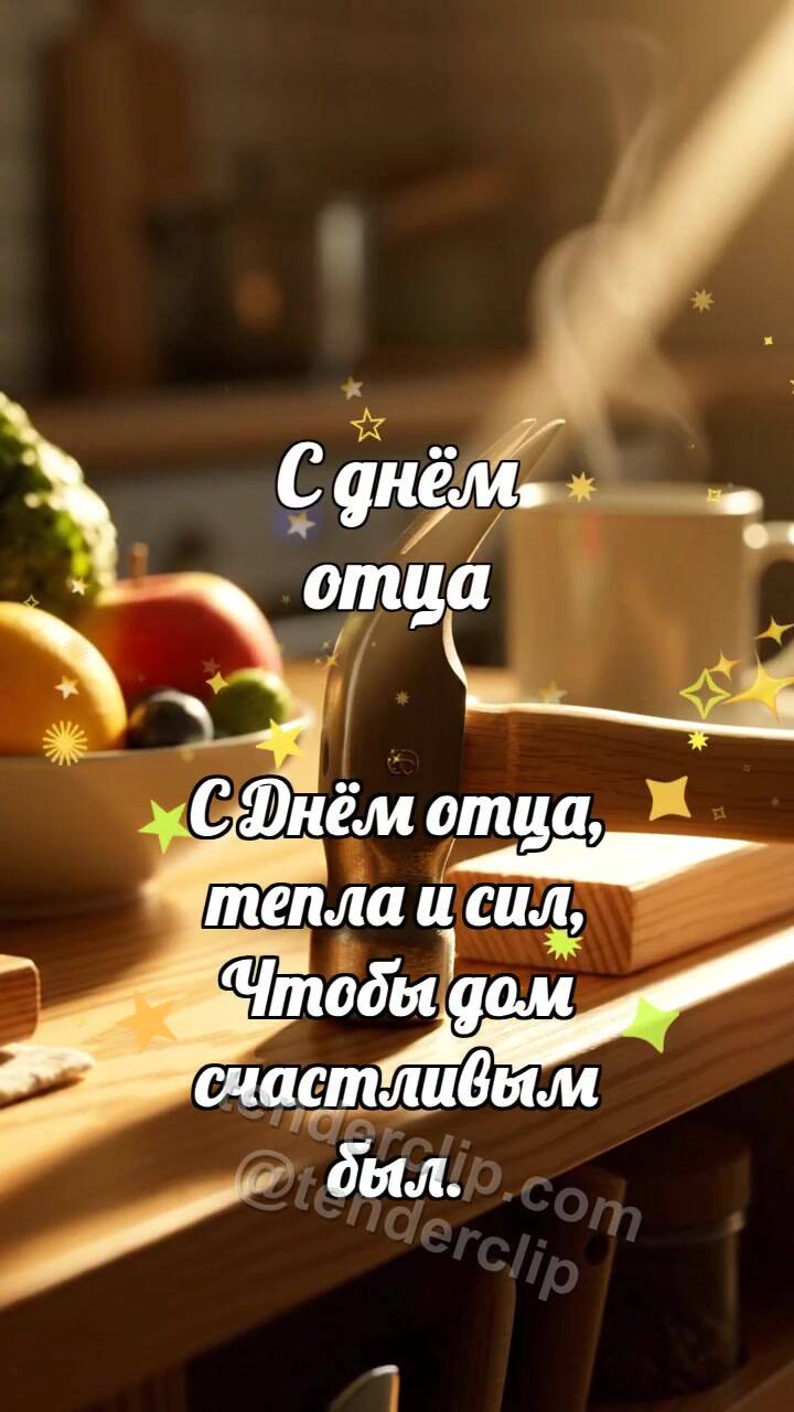 Анимационная открытка на тему С днём отца: Молоток держит луч