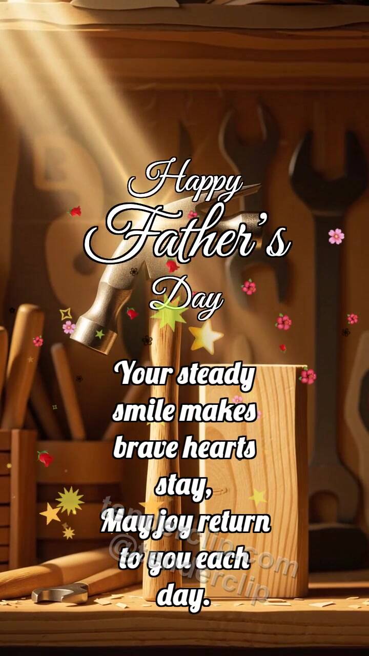 Animated greeting card about Happy Father’s Day: Hammer Holds Beam