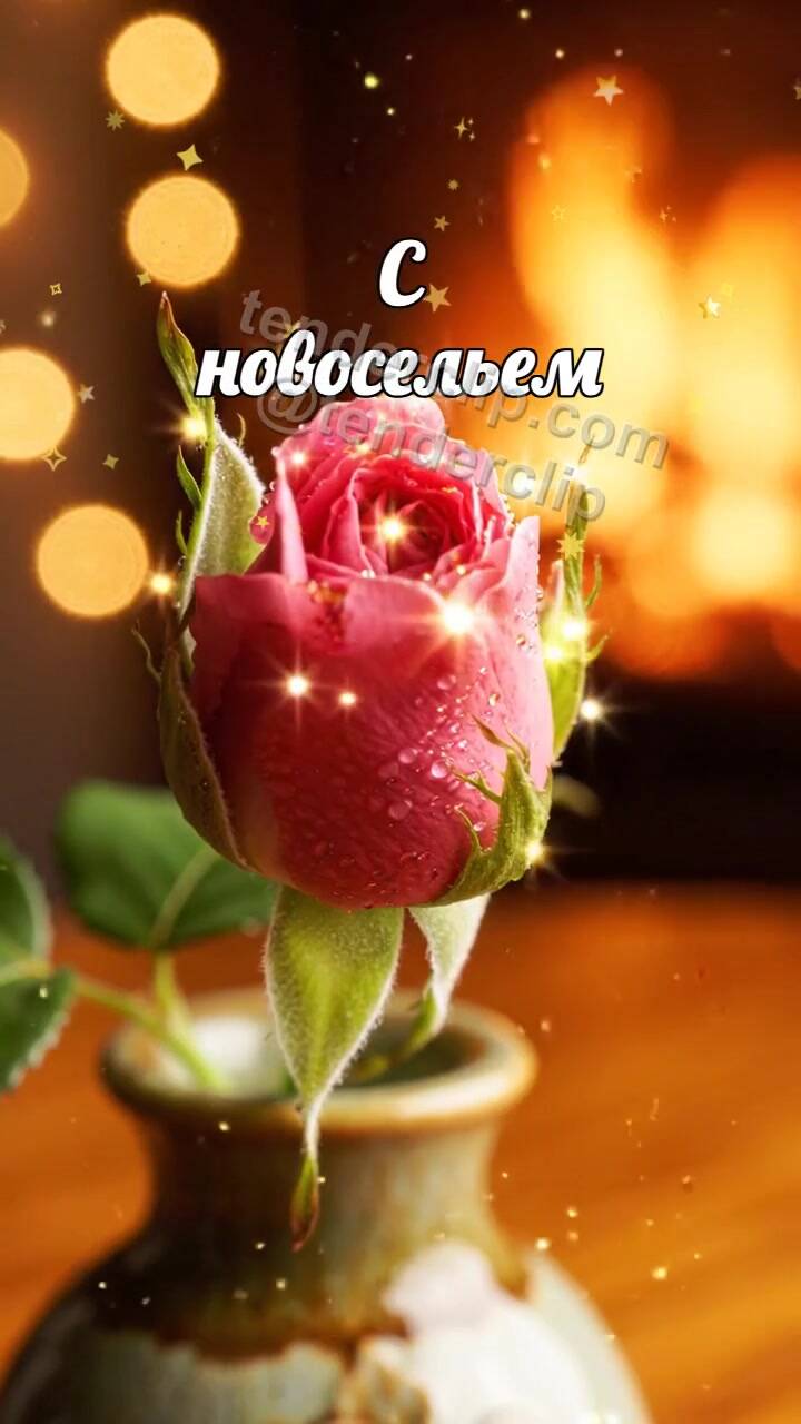 Анимационная открытка на тему С новосельем: бутон раскрывается
