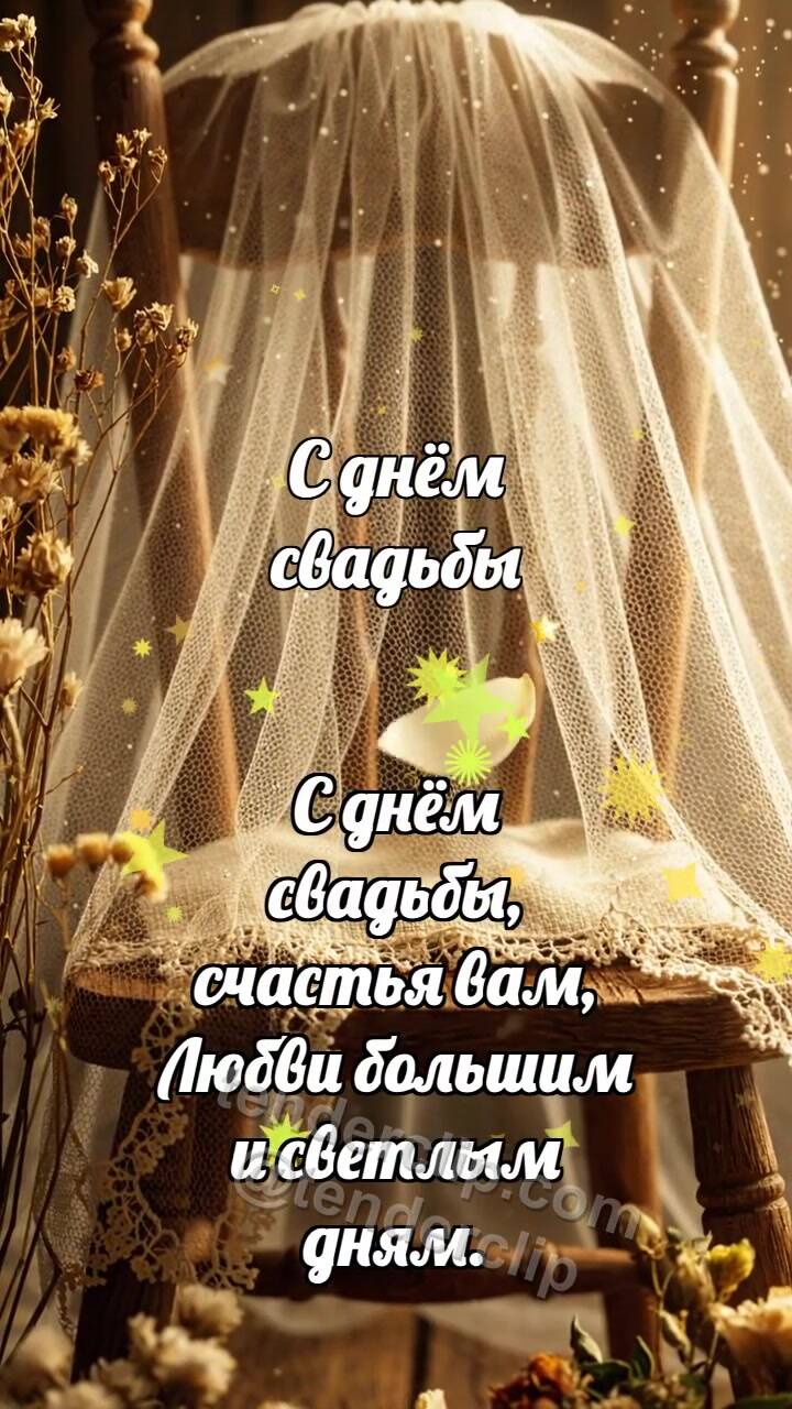 Анимационная открытка на тему С днём свадьбы: Фата ловит лепесток