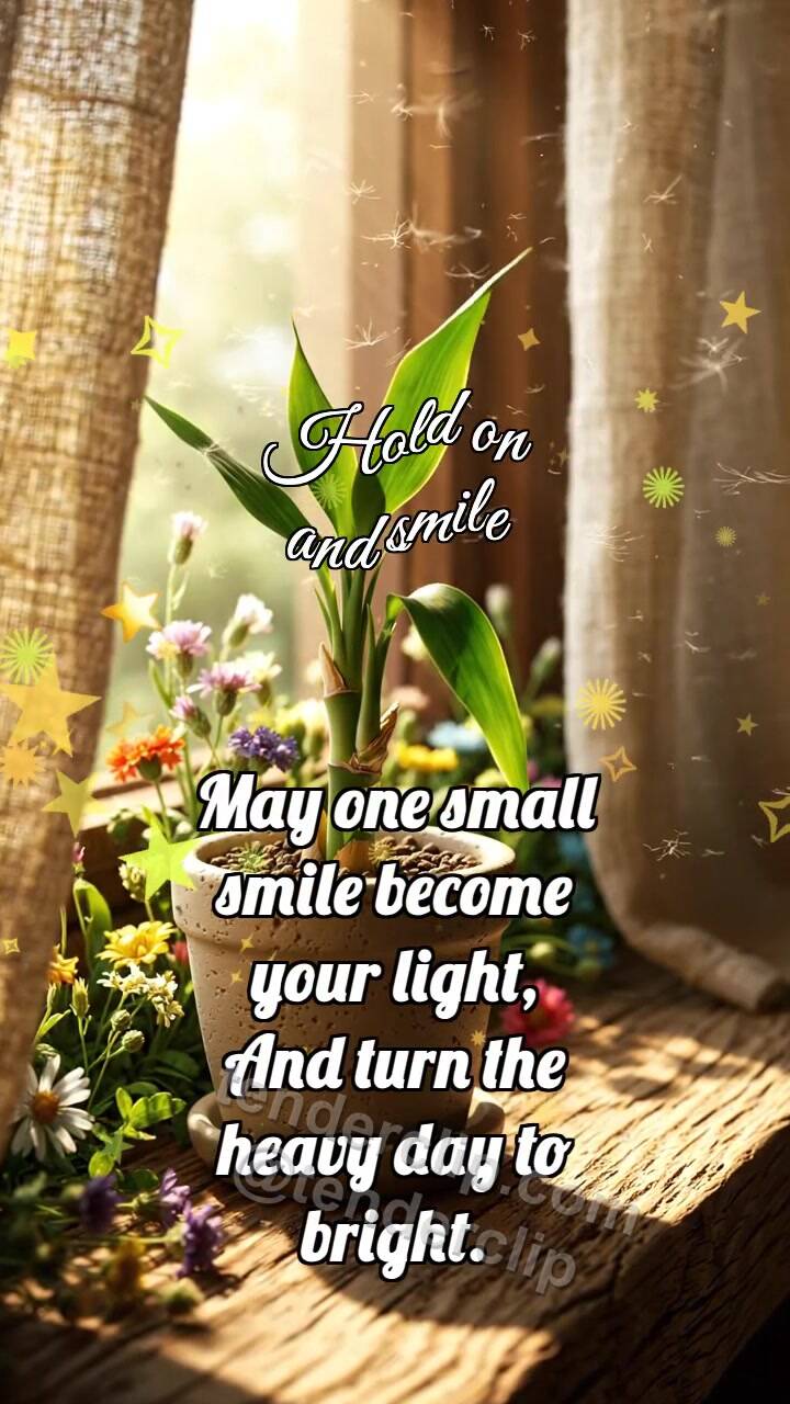 Animated greeting card about Hold on and smile: Bamboo Straightens Leaf