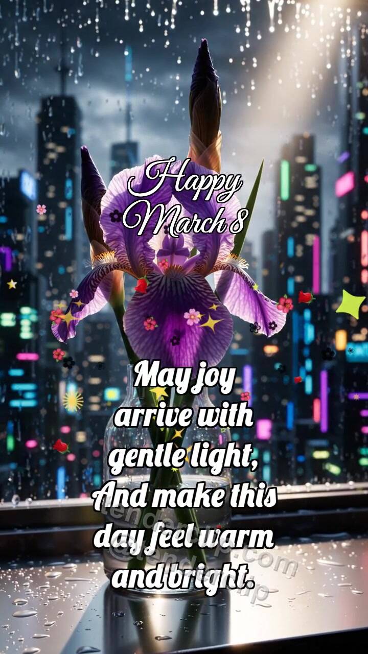 Animated greeting card about Happy March 8: Iris Opens Shadow