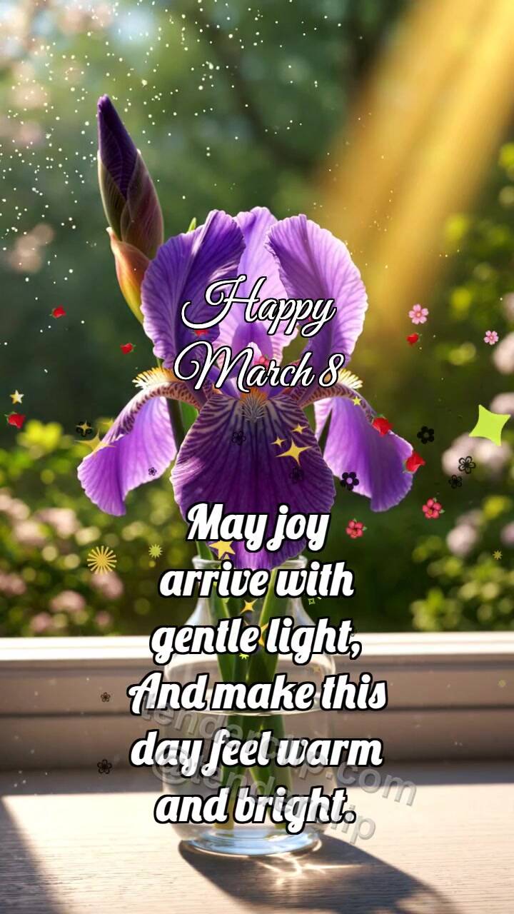 Animated greeting card about Happy March 8: Iris Opens Shadow