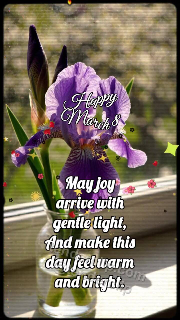 Animated greeting card about Happy March 8: Iris Opens Shadow