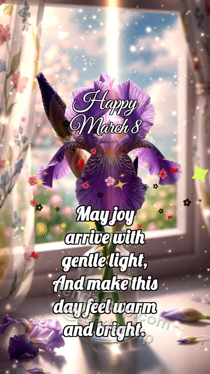 Animated greeting card about Happy March 8: Iris Opens Shadow