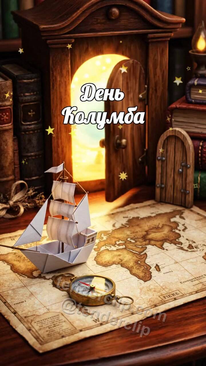 Анимационная открытка на тему День Колумба: маленькая дверца открывается