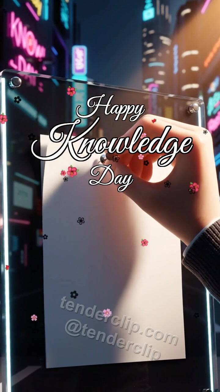 Animated greeting card about Happy Knowledge Day: Thumbtack Holds Corner