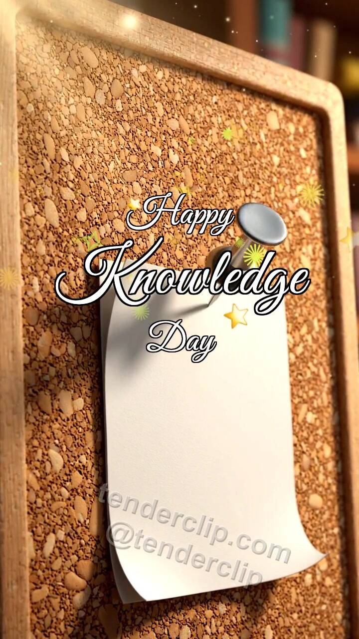 Animated greeting card about Happy Knowledge Day: Thumbtack Holds Corner