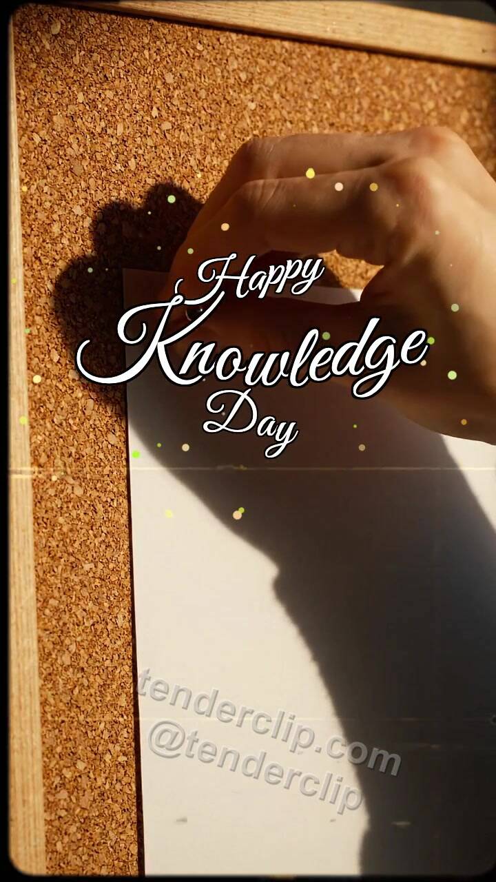 Animated greeting card about Happy Knowledge Day: Thumbtack Holds Corner