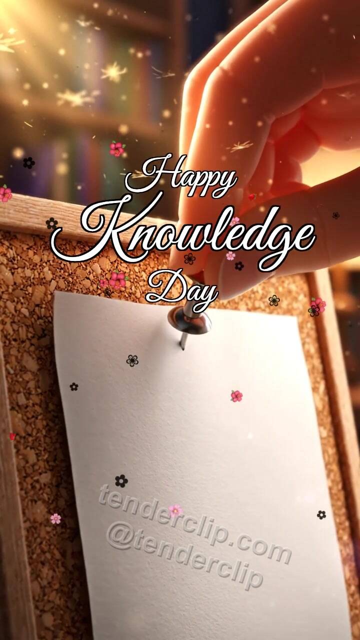 Animated greeting card about Happy Knowledge Day: Thumbtack Holds Corner
