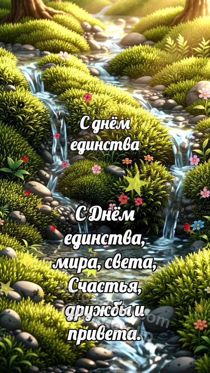 Анимационная открытка на тему С днём единства: Ручейки встречаются вместе