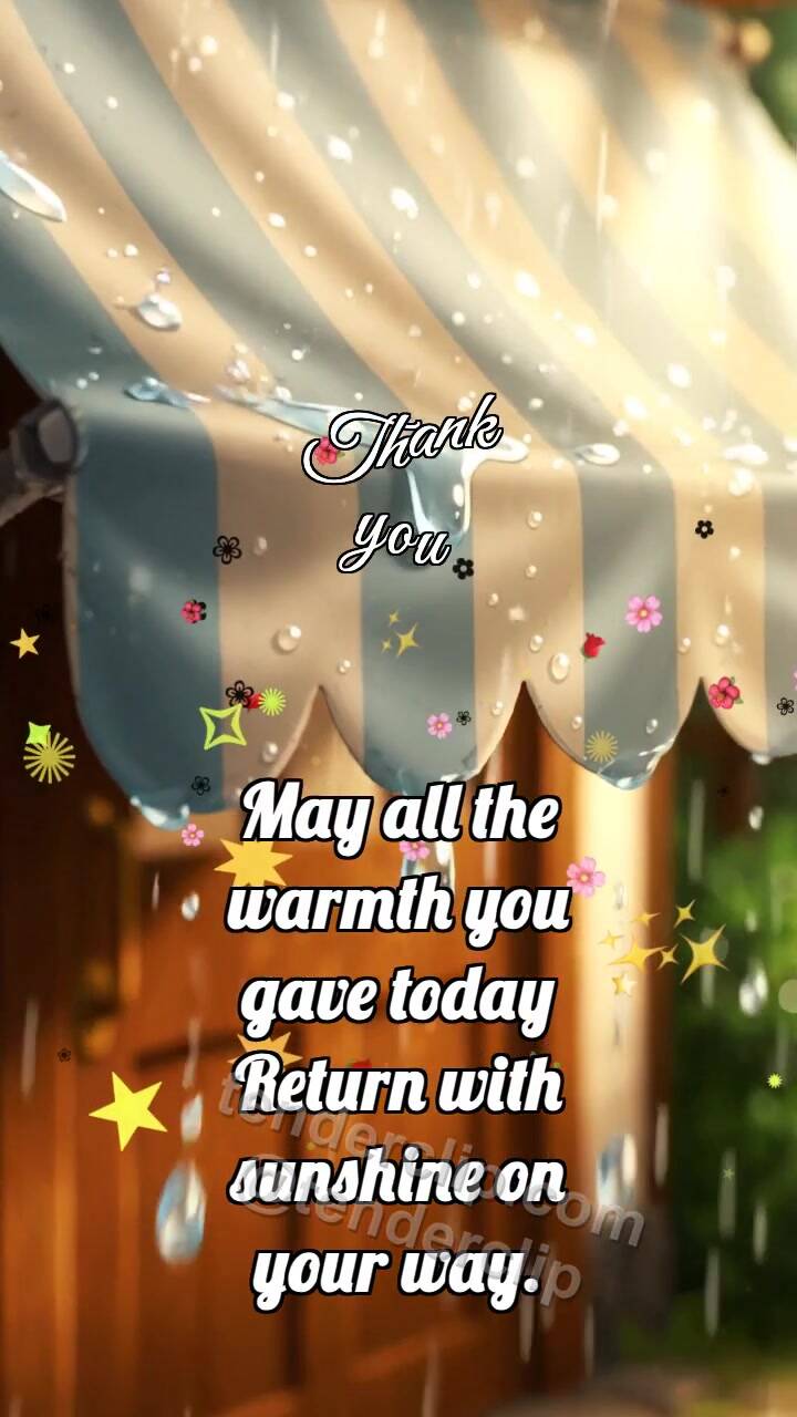 Animated greeting card about Thank you: Awning Holds Rain