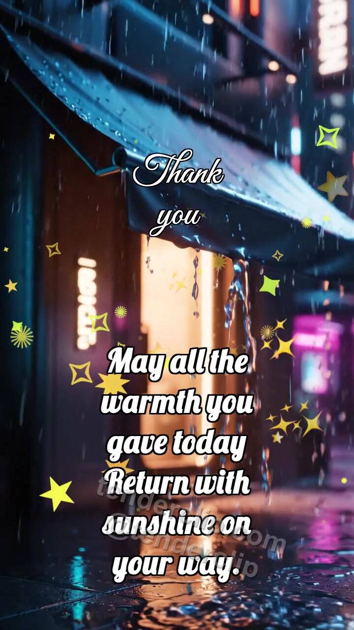 Animated greeting card about Thank you: Awning Holds Rain