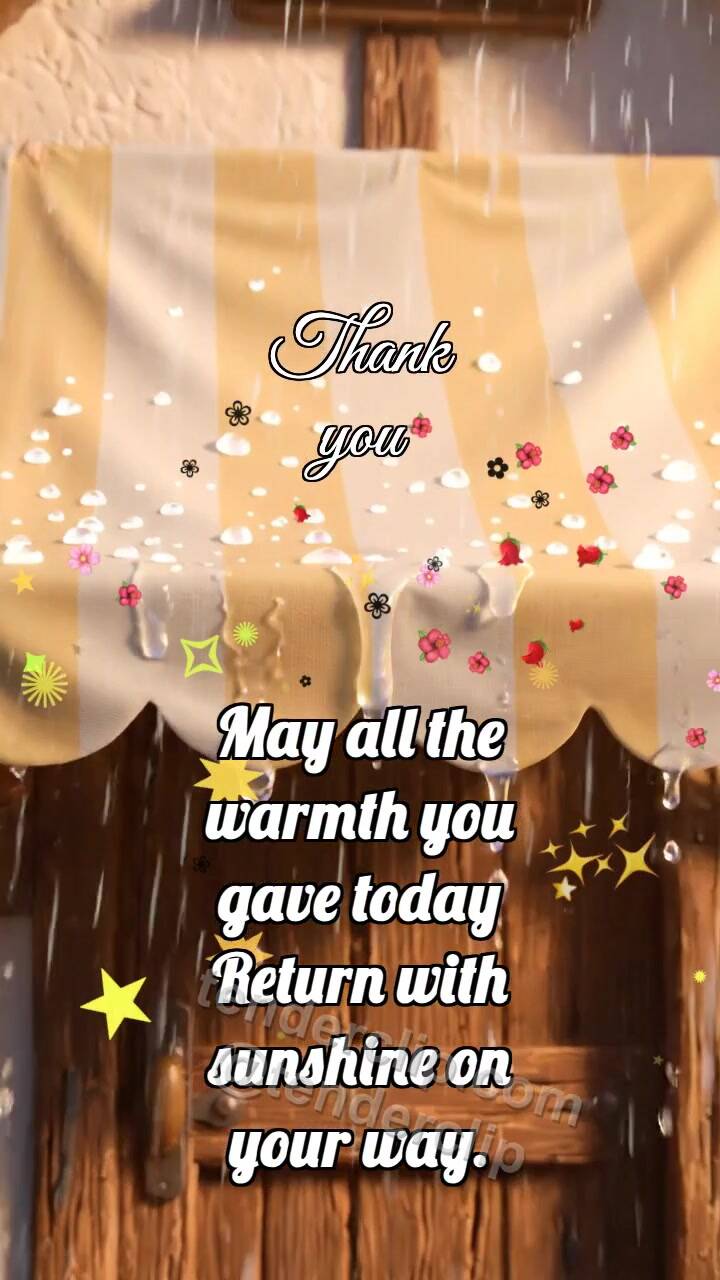 Animated greeting card about Thank you: Awning Holds Rain
