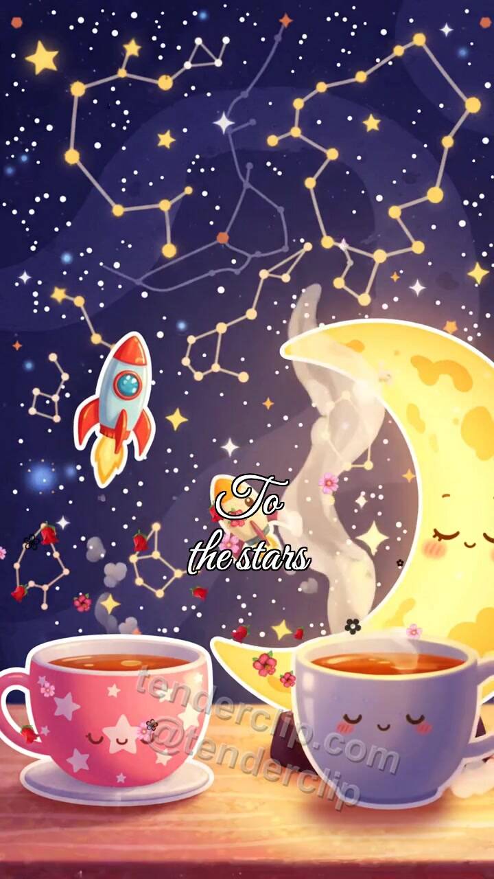 Animated greeting card about To the stars: tea moves closer