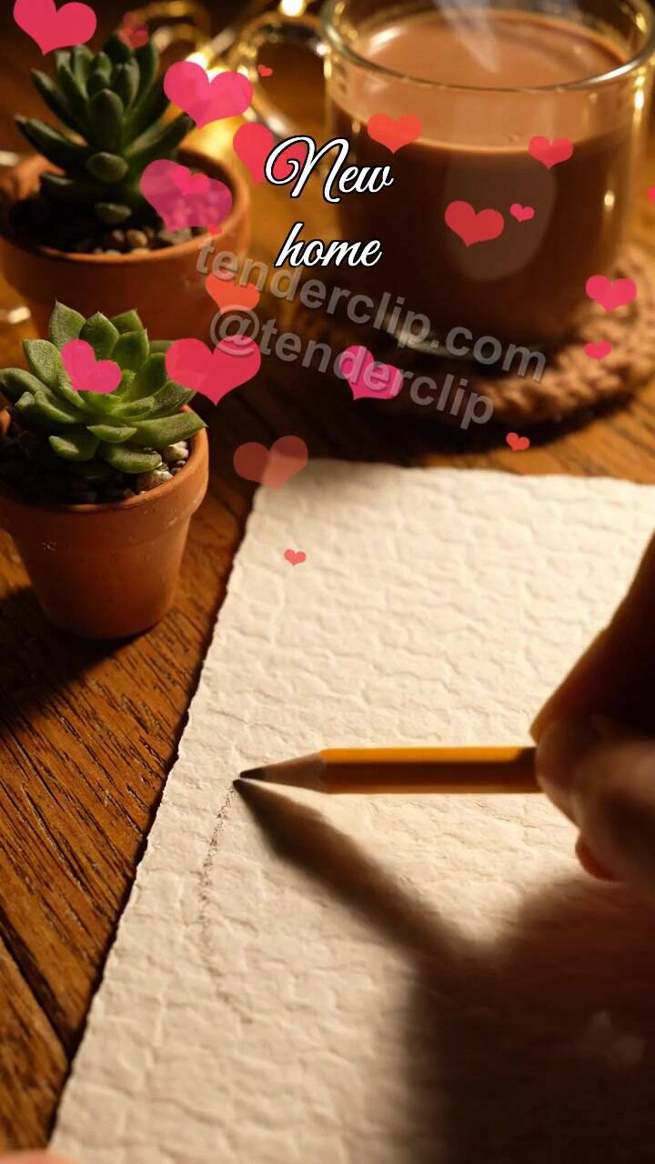 Animated greeting card about New home: pencil draws a heart path