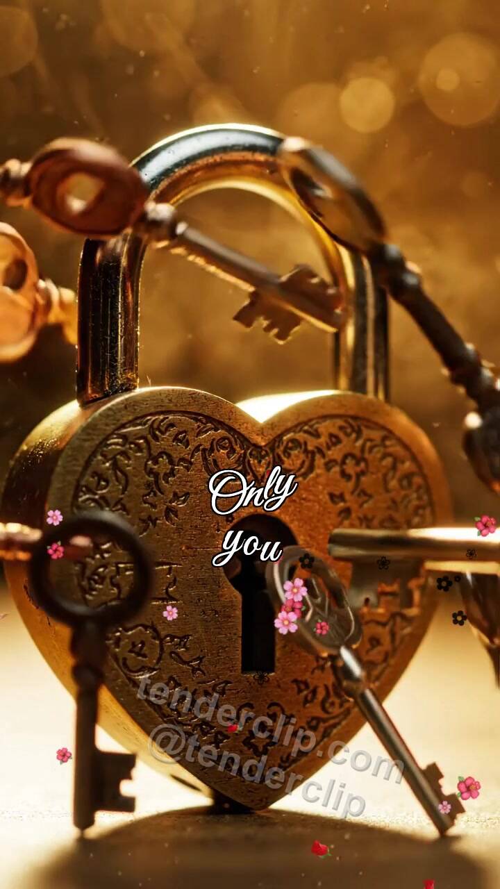 Animated greeting card about Only you: many small keys pass by, one key fits the lock perfectly, and warm light shines out