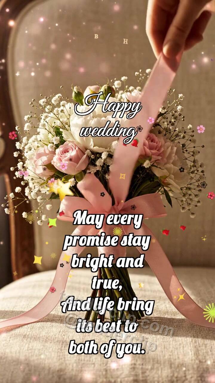 Animated greeting card about Happy wedding: Bouquet Ties Ribbon