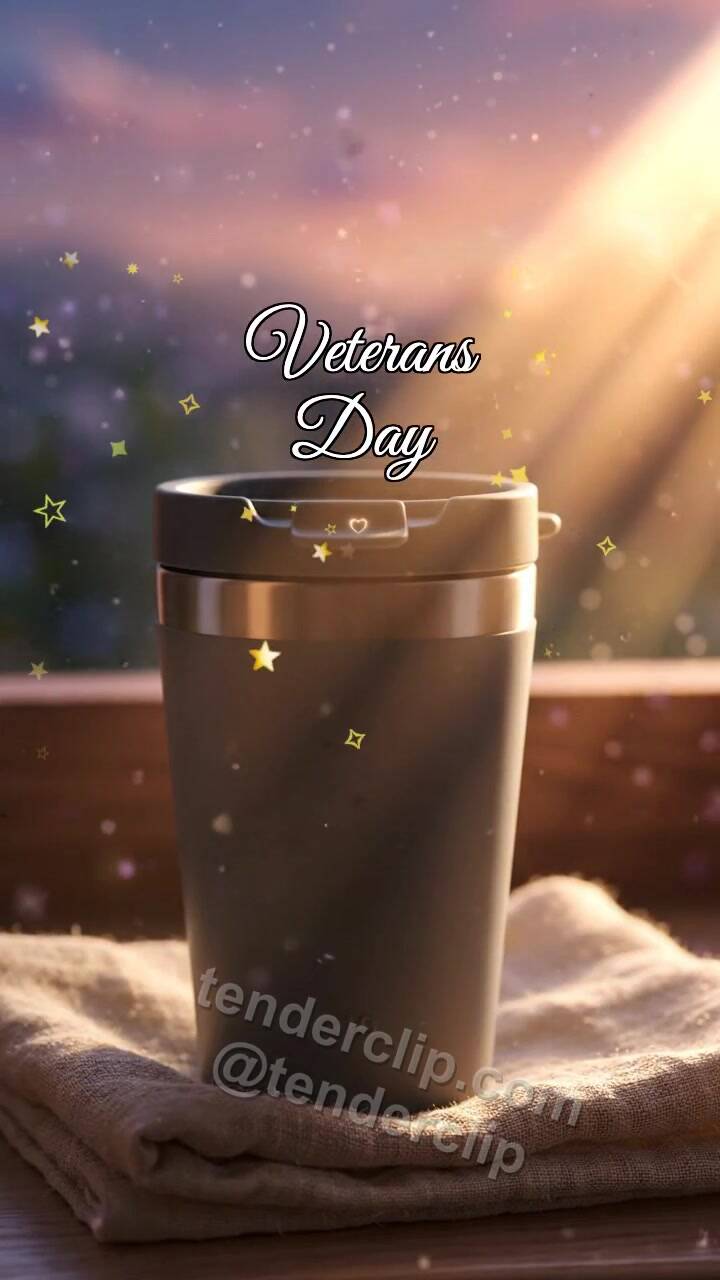 Animated greeting card about Veterans Day: Travel Mug Holds Dawn