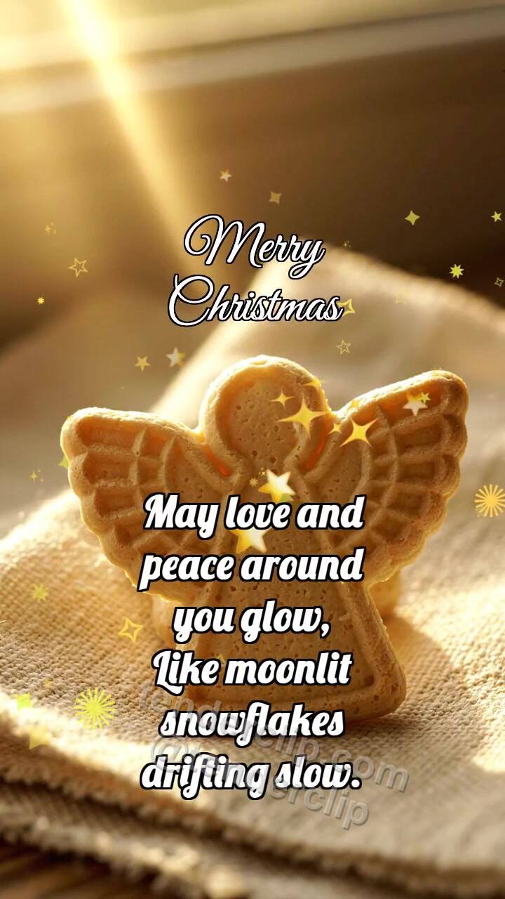 Animated greeting card about Merry Christmas: Wafer Angel Catches Ray