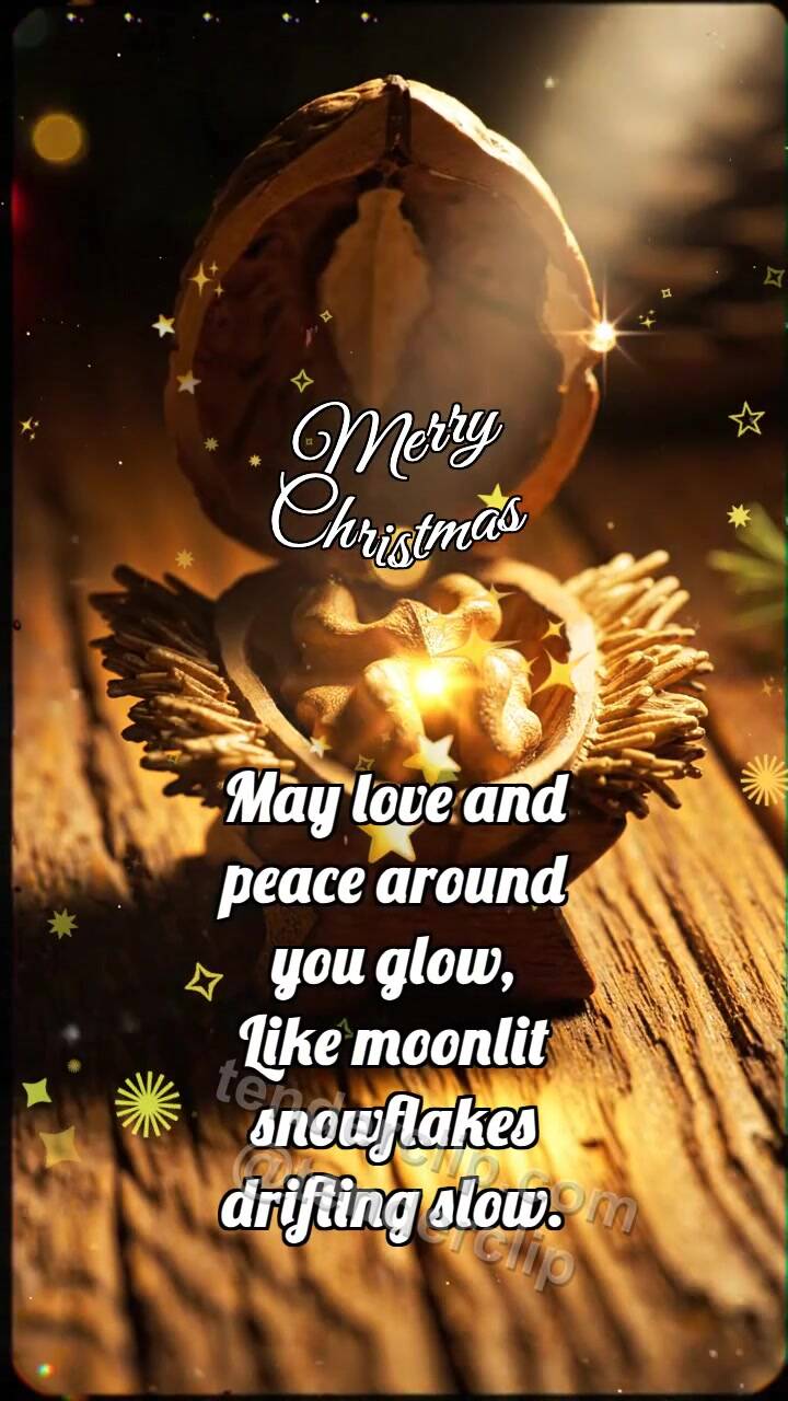 Animated greeting card about Merry Christmas: Walnut Manger Brightens