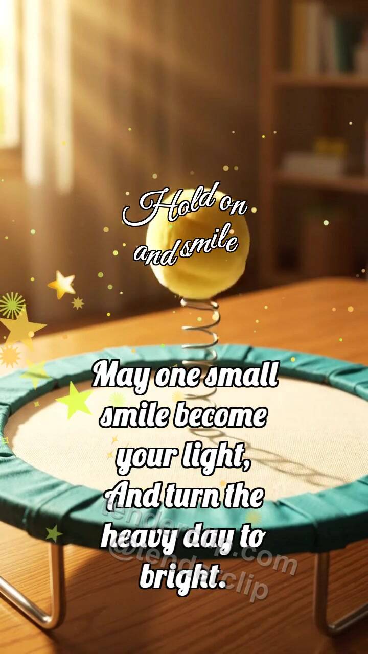 Animated greeting card about Hold on and smile: Trampoline Lifts Ball