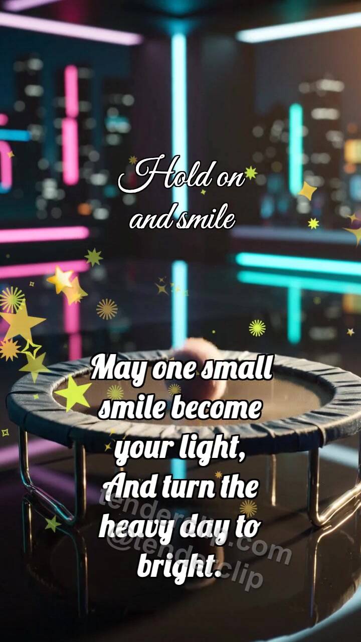Animated greeting card about Hold on and smile: Trampoline Lifts Ball