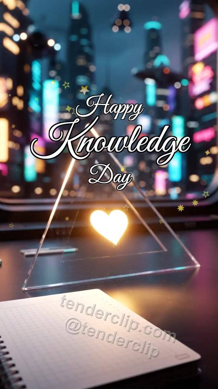 Animated greeting card about Happy Knowledge Day: Triangle Catches Ray