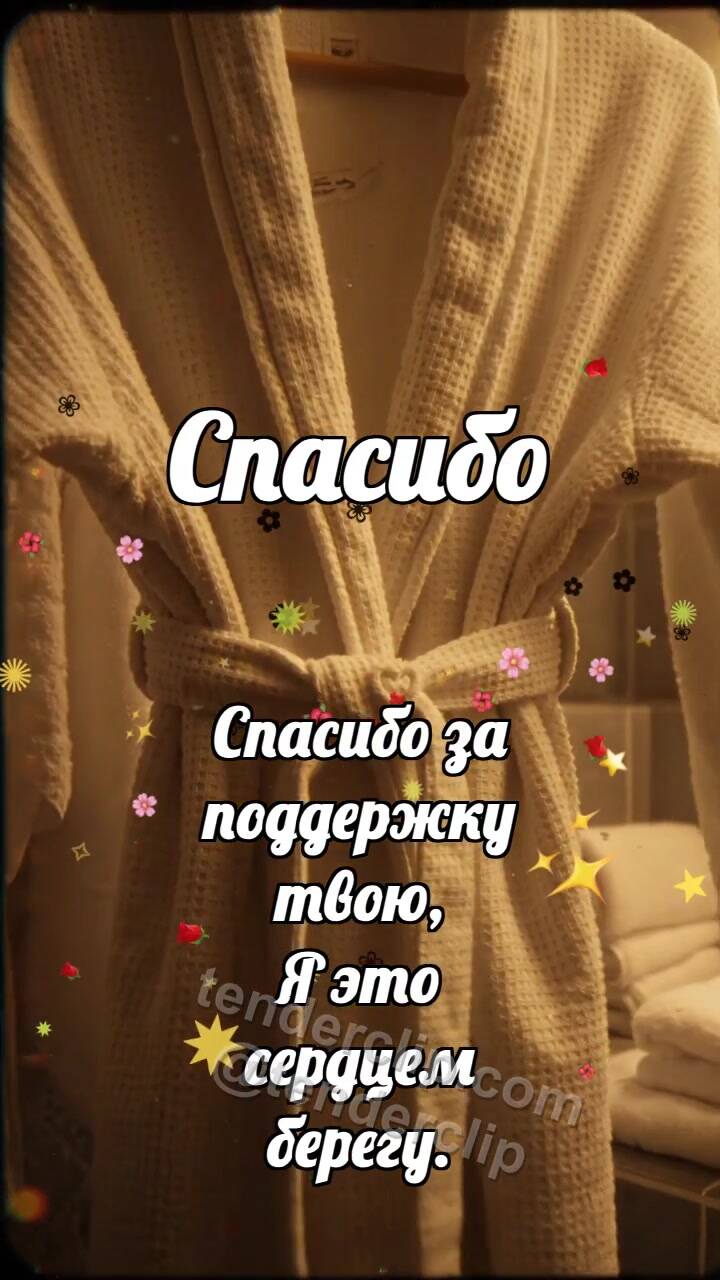 Анимационная открытка на тему Спасибо: Пояс держит халат