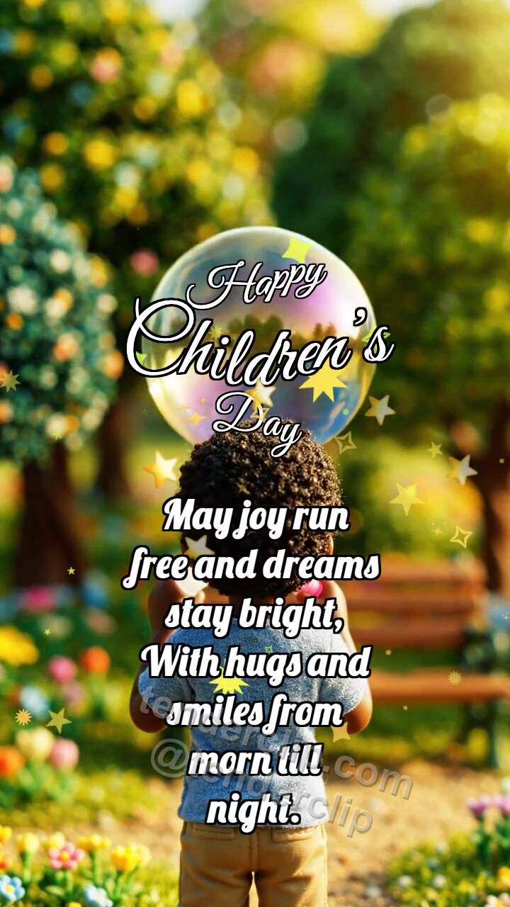 Animated greeting card about Happy Children’s Day: Bubble Gives Crown