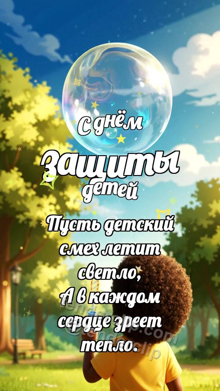 Анимационная открытка на тему С днём защиты детей: Пузырь дарит корону