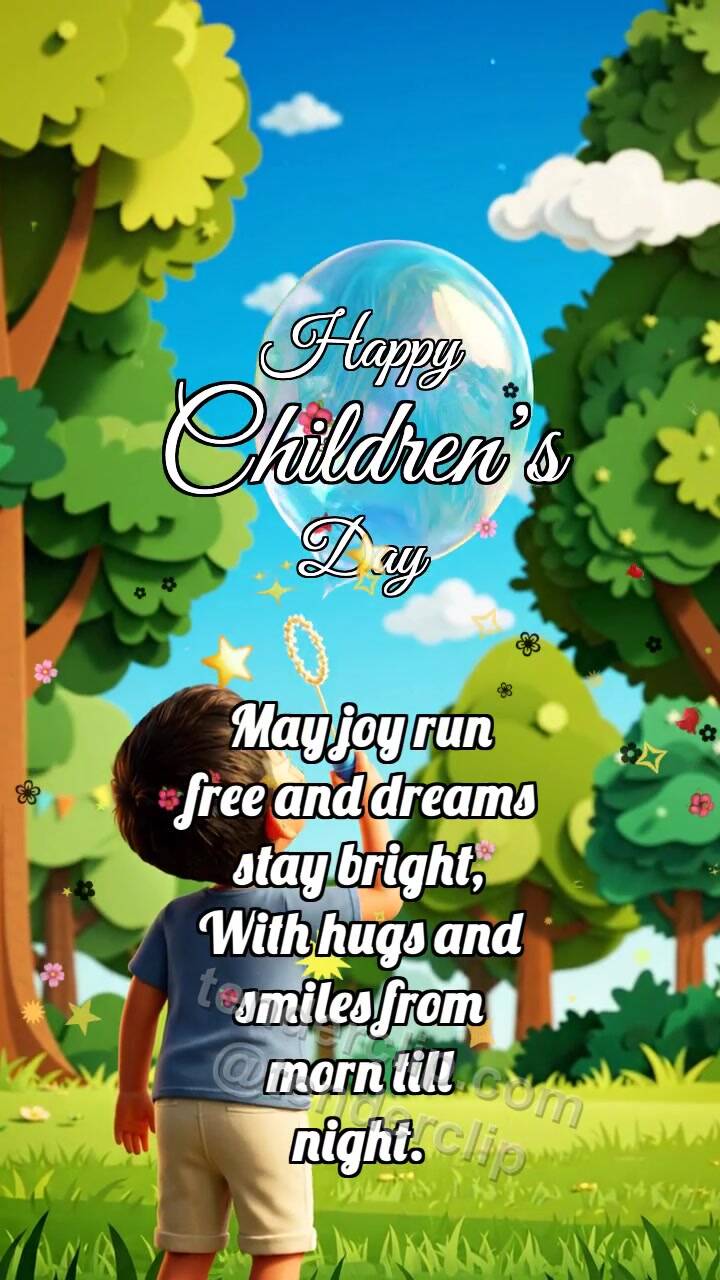 Animated greeting card about Happy Children’s Day: Bubble Gives Crown