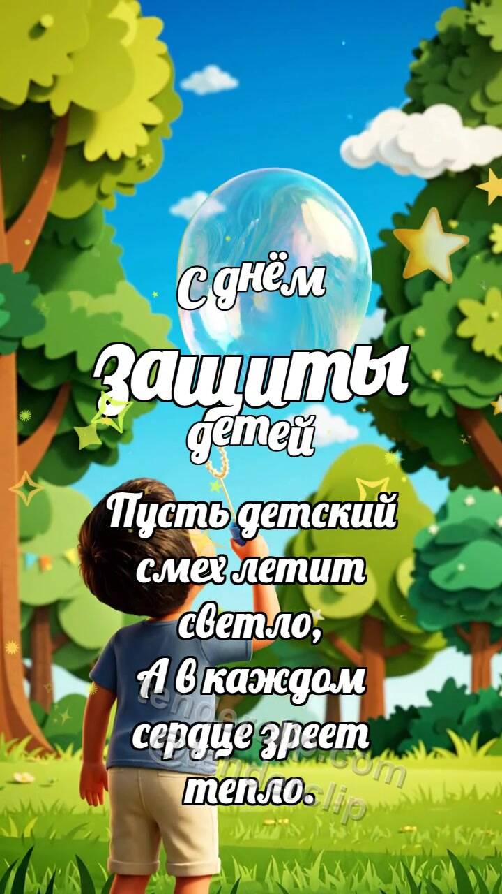 Анимационная открытка на тему С днём защиты детей: Пузырь дарит корону