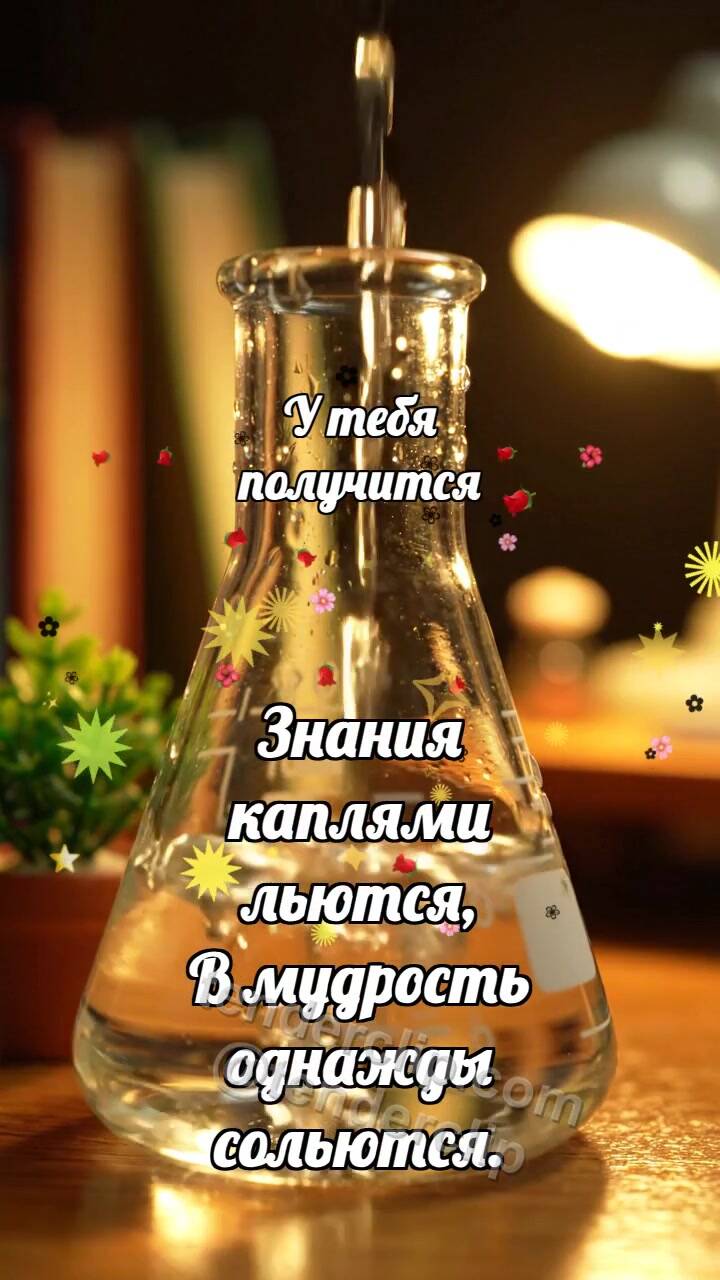 Анимационная открытка на тему У тебя получится: Капли наполняют колбу