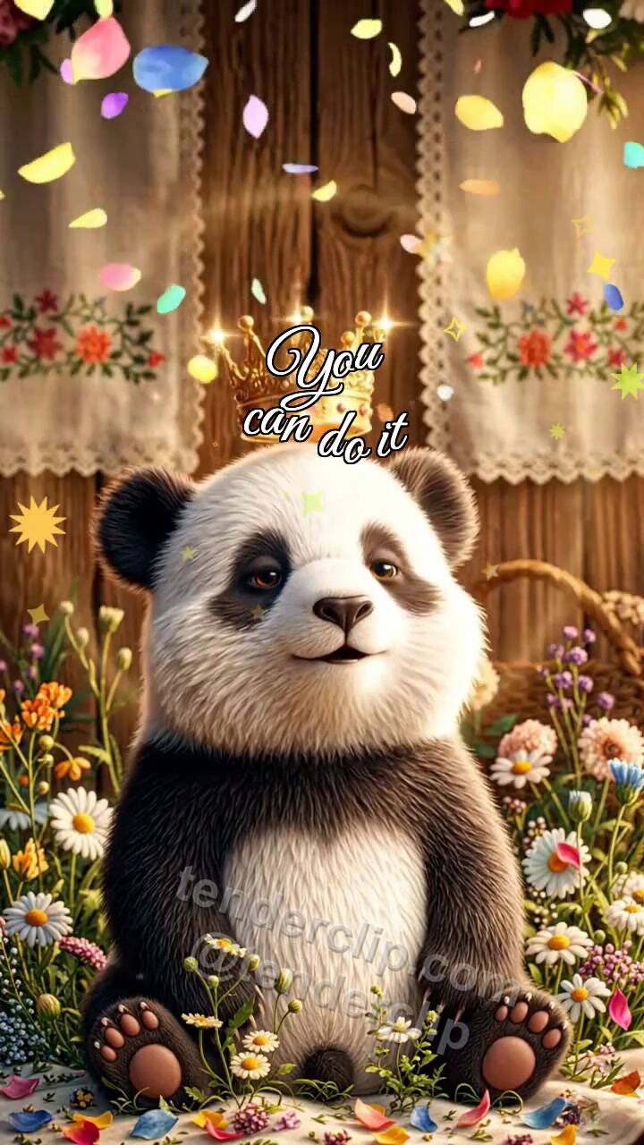 Animated greeting card about You can do it: Panda Cub Gets Crown