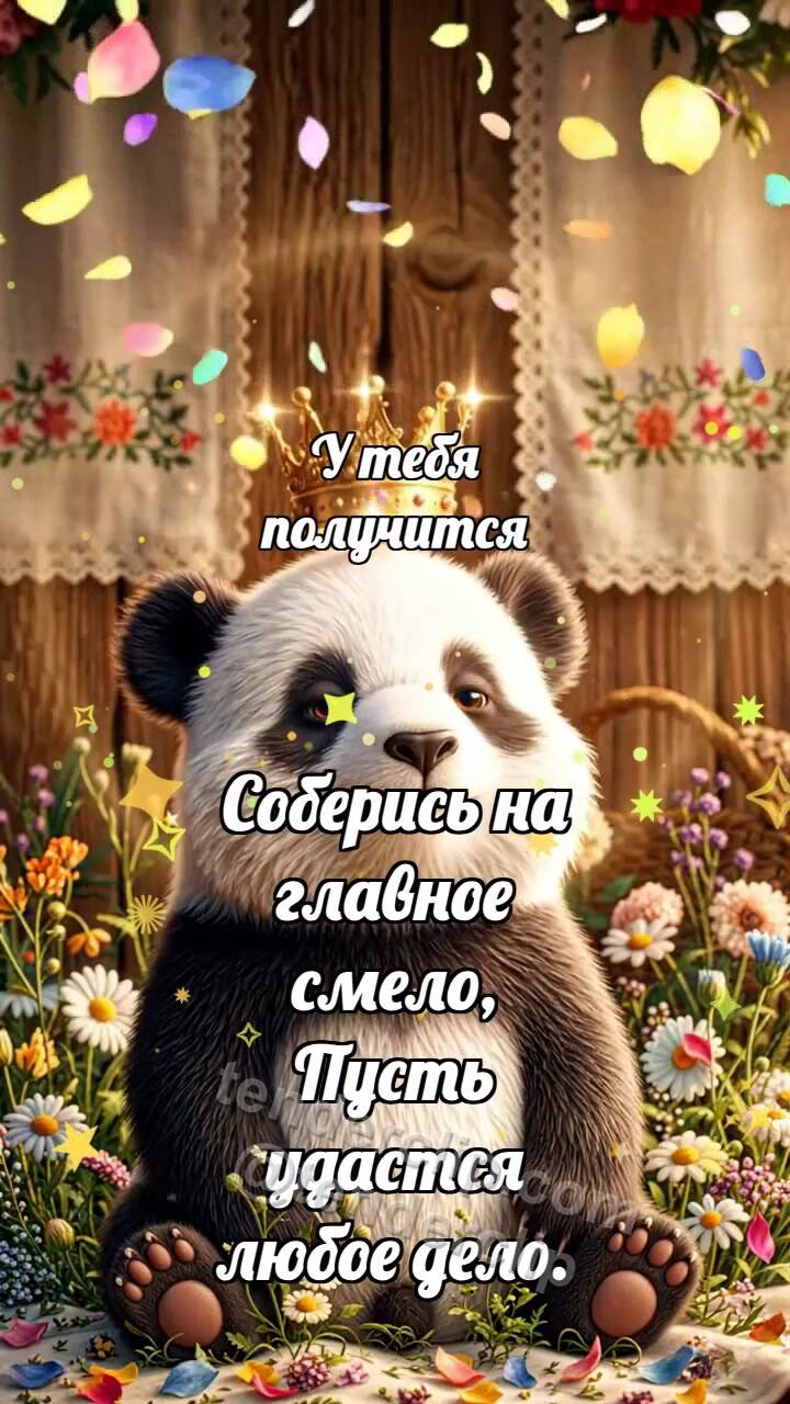 Анимационная открытка на тему У тебя получится: Панда с короной