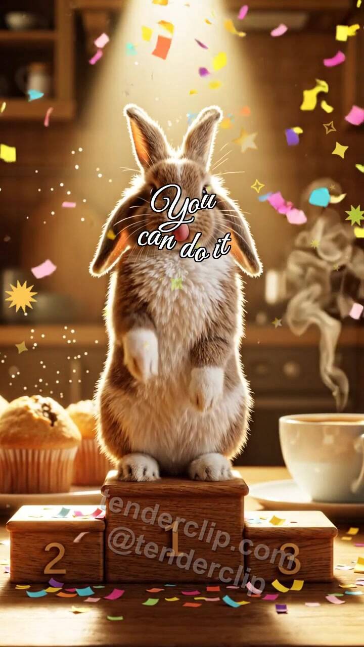 Animated greeting card about You can do it: Bunny On Top