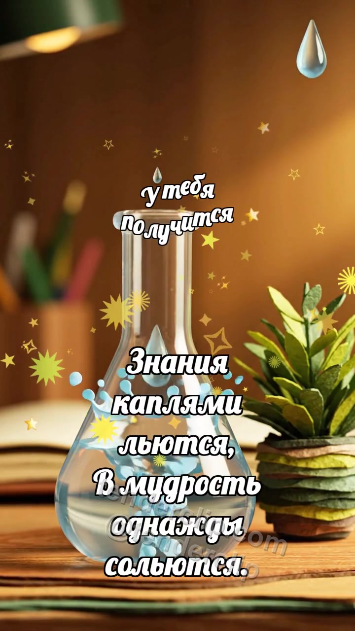 Анимационная открытка на тему У тебя получится: Капли наполняют колбу