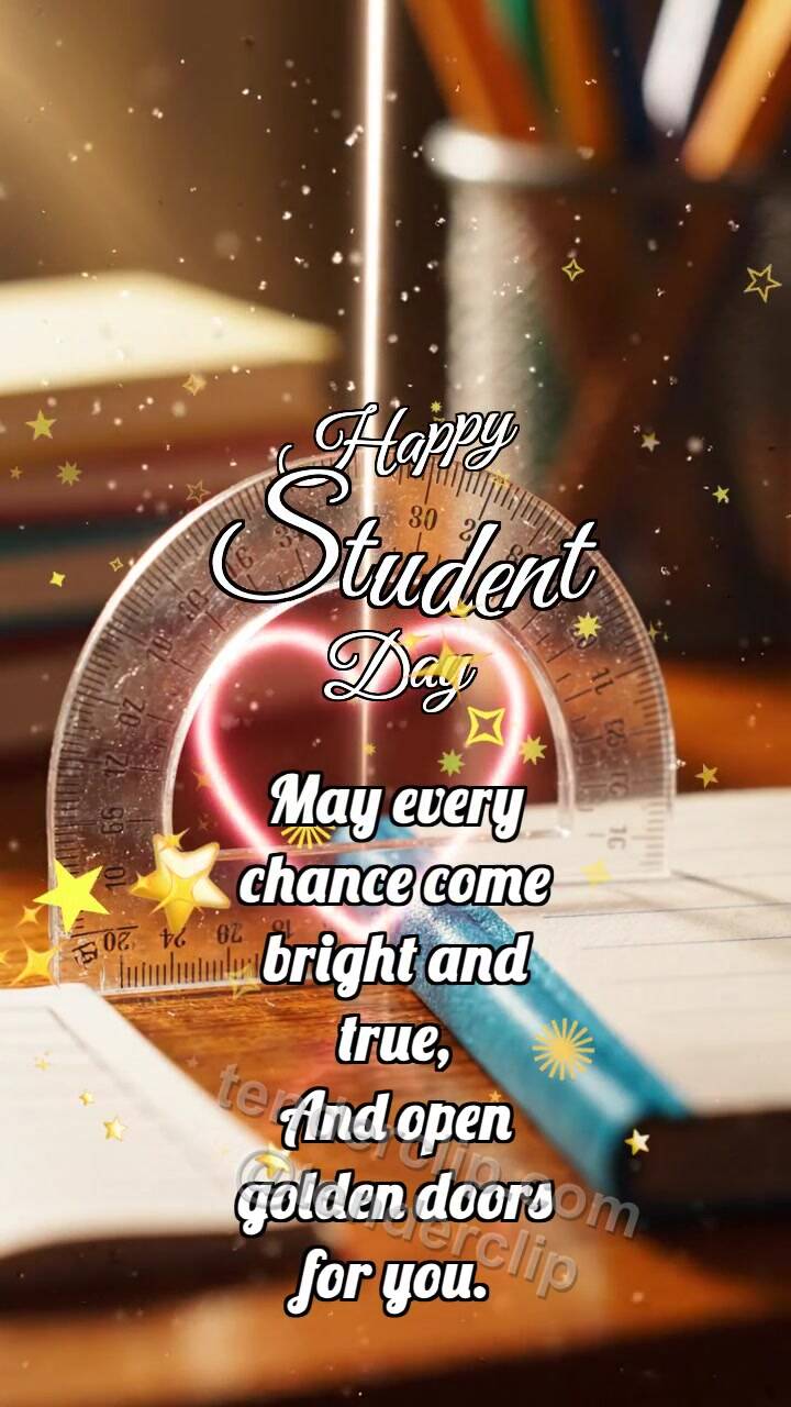 Animated greeting card about Happy Student Day: Protractor Catches Arc