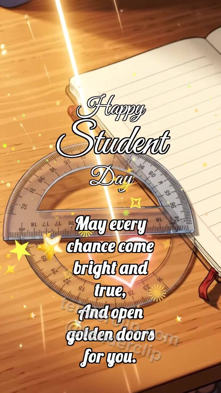 Animated greeting card about Happy Student Day: Protractor Catches Arc