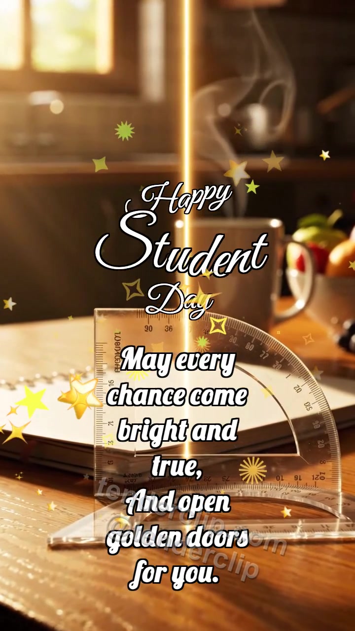 Animated greeting card about Happy Student Day: Protractor Catches Arc