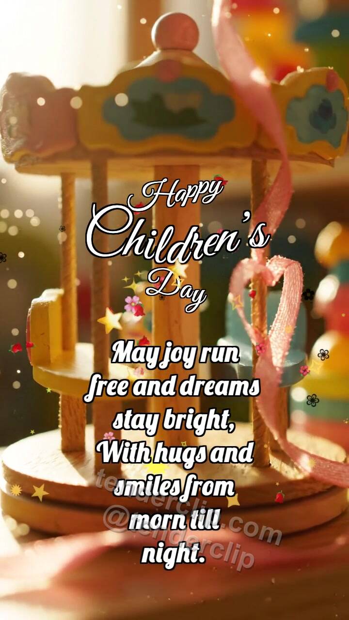Animated greeting card about Happy Children’s Day: Carousel Catches Ribbon