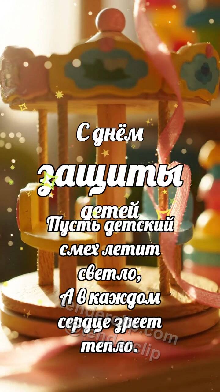 Анимационная открытка на тему С днём защиты детей: Карусель ловит ленточку