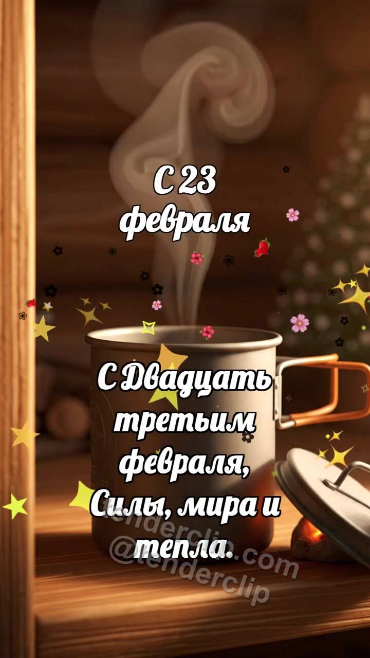 Анимационная открытка на тему С 23 февраля: Полевой котелок хранит жар