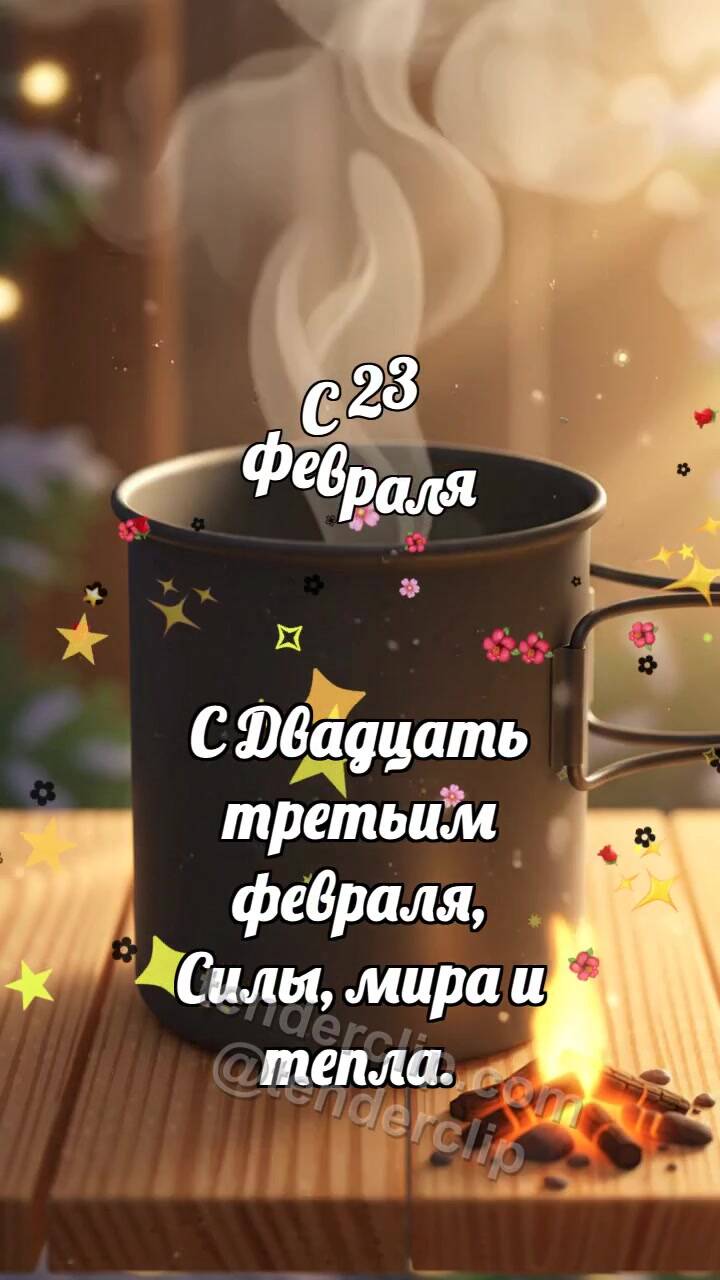 Анимационная открытка на тему С 23 февраля: Полевой котелок хранит жар